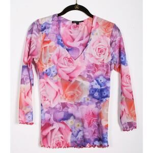 Kenny Dana V Neck flower blouse women size small
